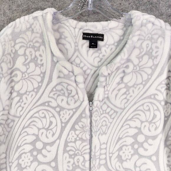 Vintage Miss Elaine XL Zip Front Fleece Robe Paisley Damask Plush Housecoat - Picture 3 of 10